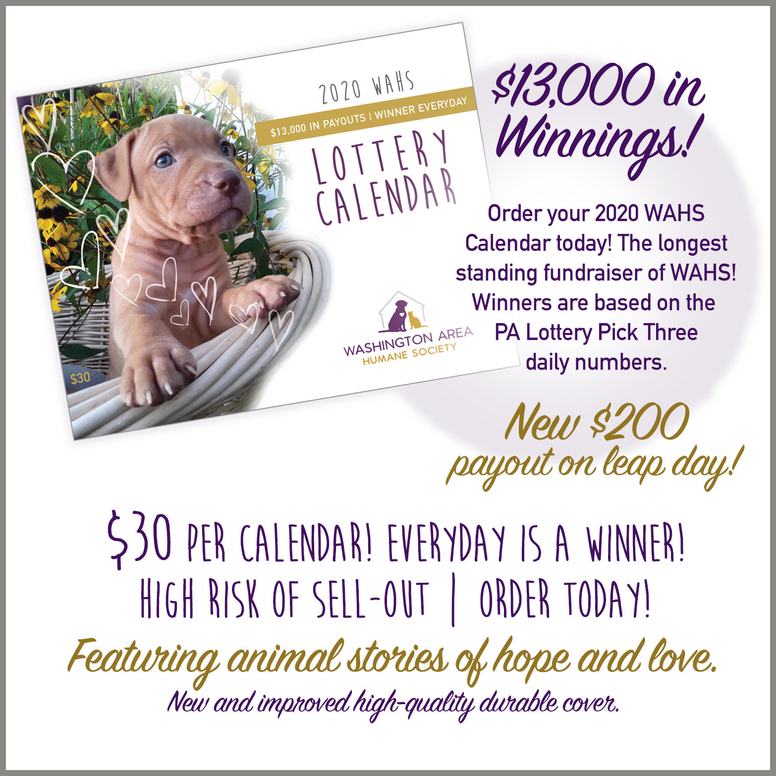 2025 LOTTERY CALENDARS Washington Area Humane Society